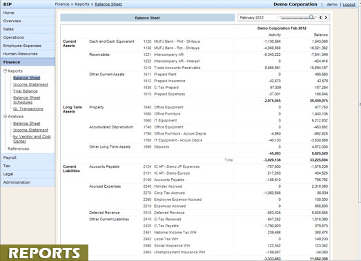 Standard accounting, payroll and other reports on the Business Information Portal
